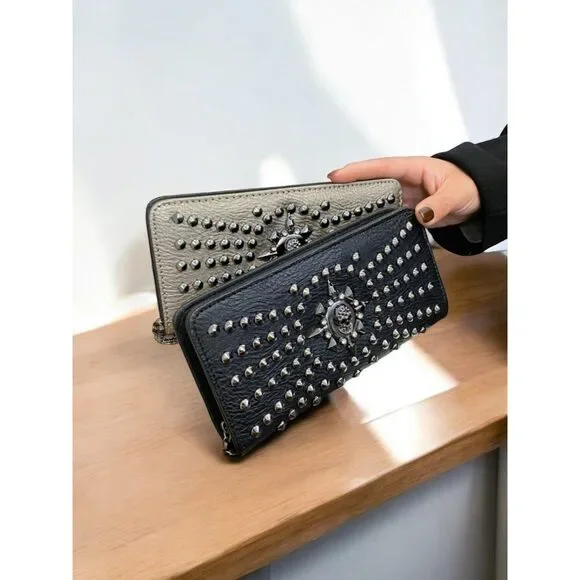 Riveted Skull Bound Oversized Fashion Wallets - Picture 6 of 12